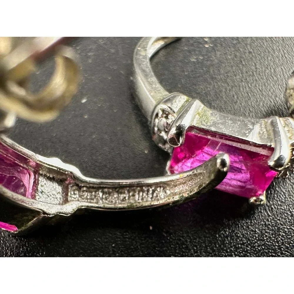 925 Silver Pink‎ Stone Bracelet Ring Earrings Set 051(73)